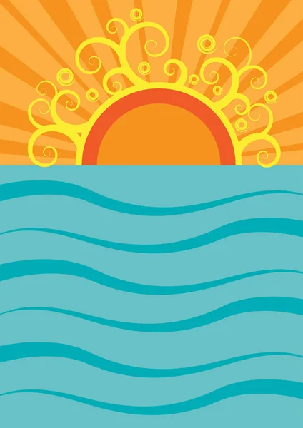 Векторный летний фон. Море и солнце на плоском дизайне — стоковый вектор