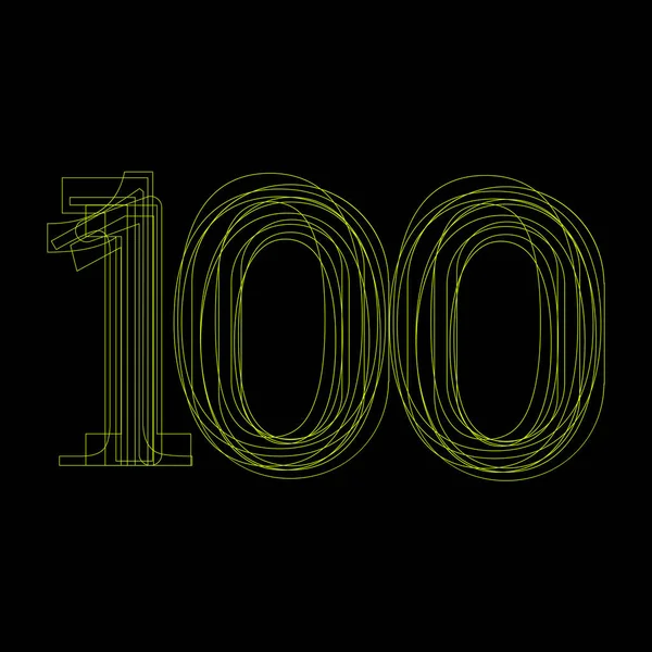 Vektor tanda linear fluorescent nomor 100, lampu hijau pada hitam - Stok Vektor