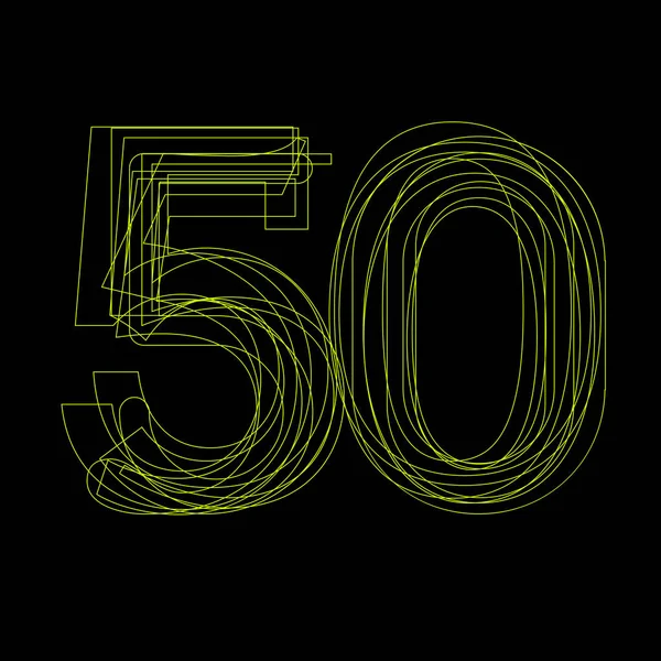 Vektor tanda linear fluorescent nomor 50, lampu hijau pada hitam - Stok Vektor