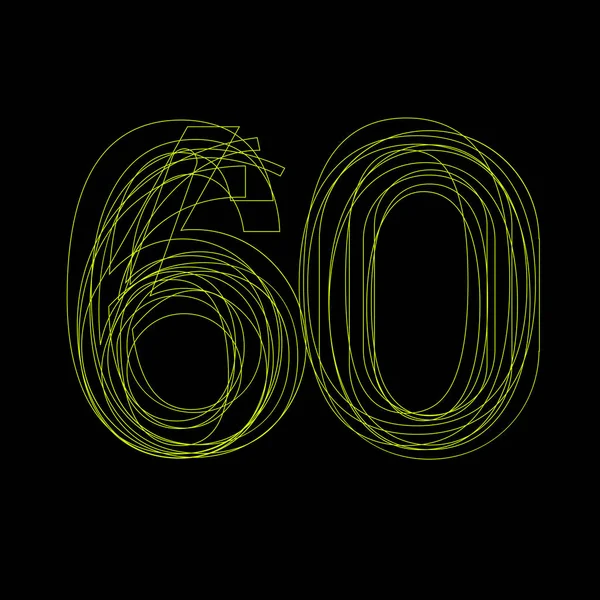 Vektor tanda linear fluorescent nomor 60, lampu hijau pada hitam - Stok Vektor