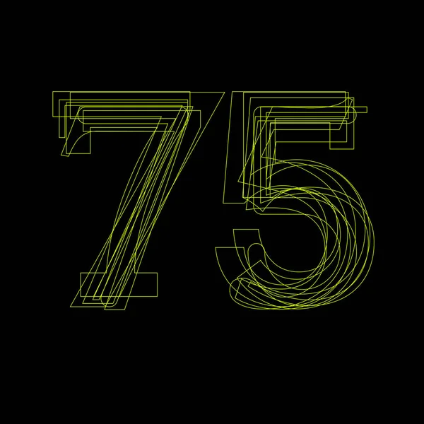 Векторний знак лінійне флуоресцентне число 75, зелене світло на чорному — стоковий вектор