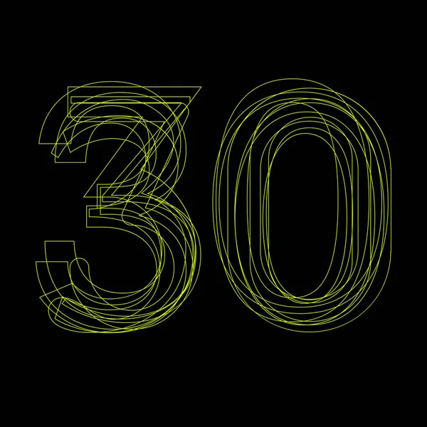 Segnale vettoriale fluorescente lineare numero 30, luce verde su nero — Vettoriale Stock