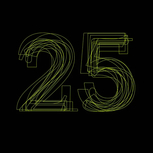 Vector tecken linjära lysrör nummer 25, grönt ljus på svart — Stock vektor