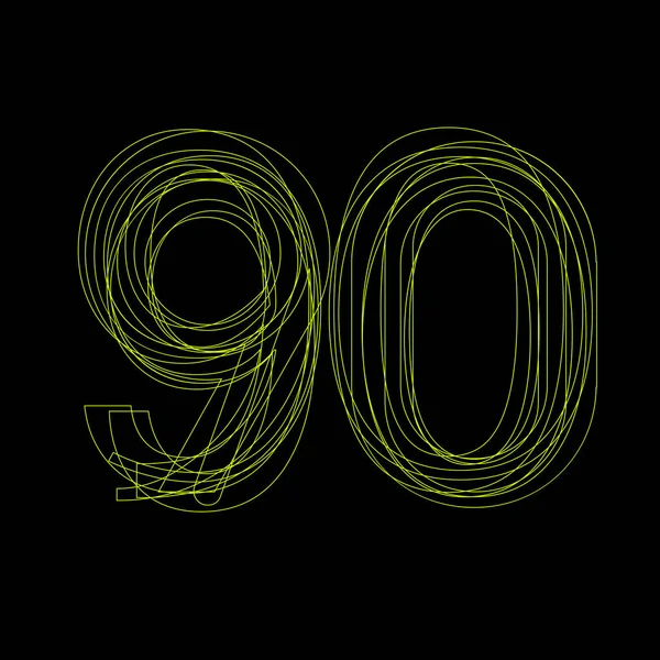 Señal vectorial fluorescente lineal número 90, luz verde sobre negro — Archivo Imágenes Vectoriales