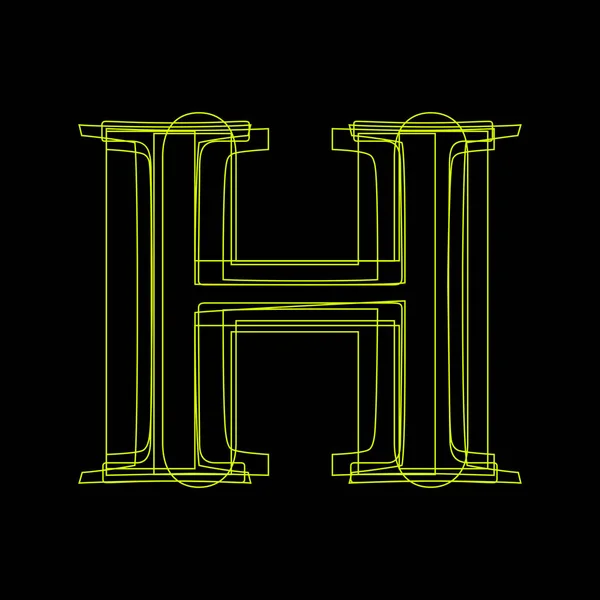 Vector teken lineaire fluorescerende letter H, groene lampje op zwarte b — Stockvector