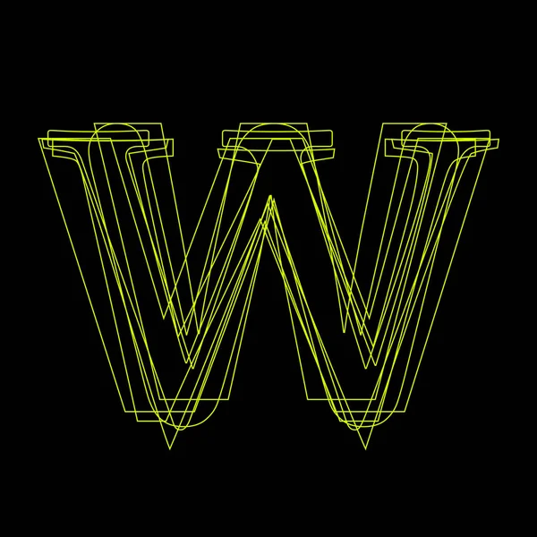 Wektor znak liniowy fluorescencyjne litery W, zielone światło na czarny b — Wektor stockowy