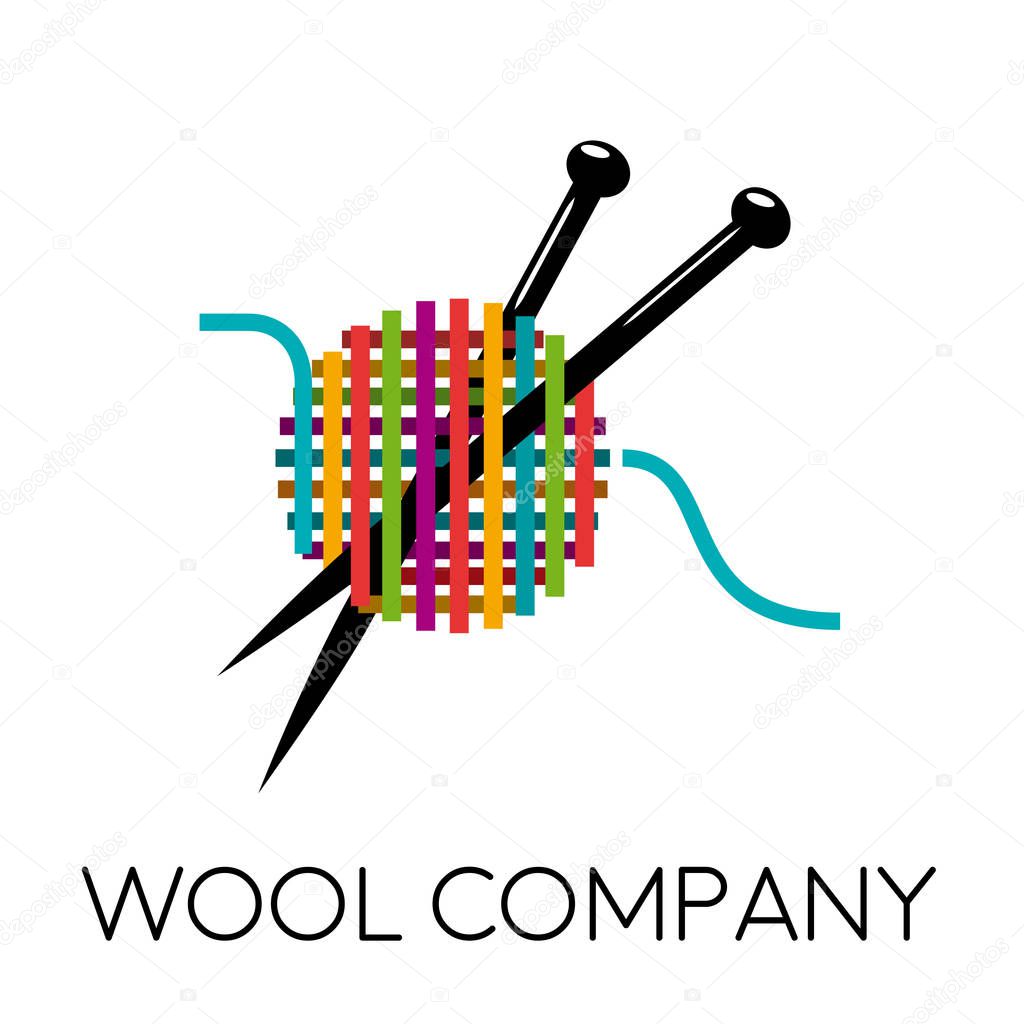 Vector sign ball of yarn, knitting tools. Fashion concept