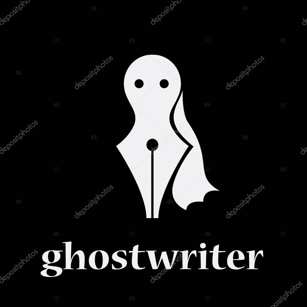 Vector sign ghostwriter. Fountain pen and ghost. shadow writer concept