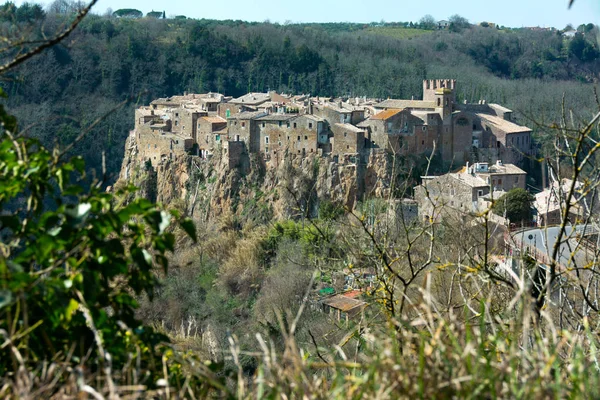 Calcata, Viterbo megyében, Lazio, középkori olasz faluban, — Stock Fotó