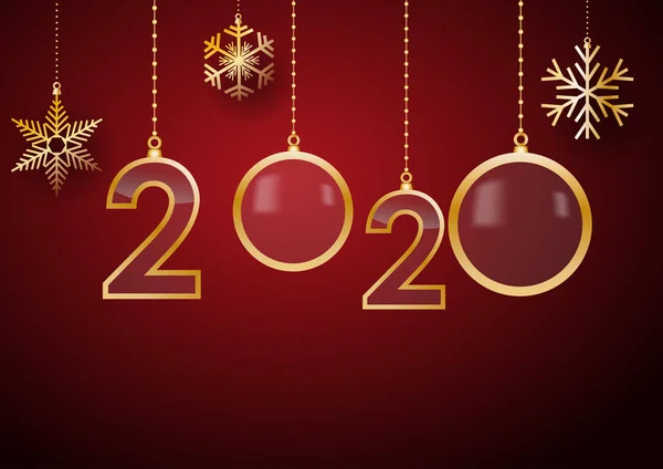 Feliz Año Nuevo 2020 celebra la tarjeta con saludos navideños, vecto — Vector de stock