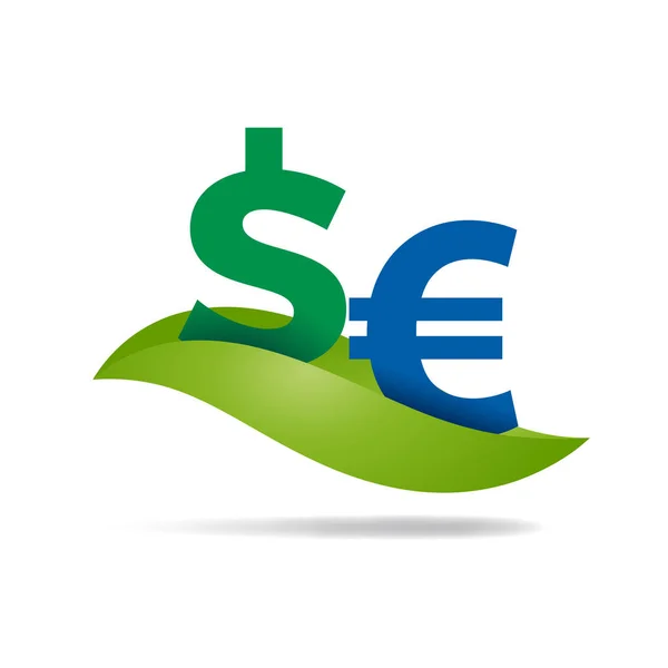 Un accordo verde. Illustrazione concettuale con foglia ed euro e dolla — Vettoriale Stock