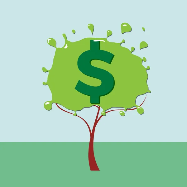 Kesepakatan hijau. Ilustrasi konseptual dengan tanda pohon dan dolar - Stok Vektor