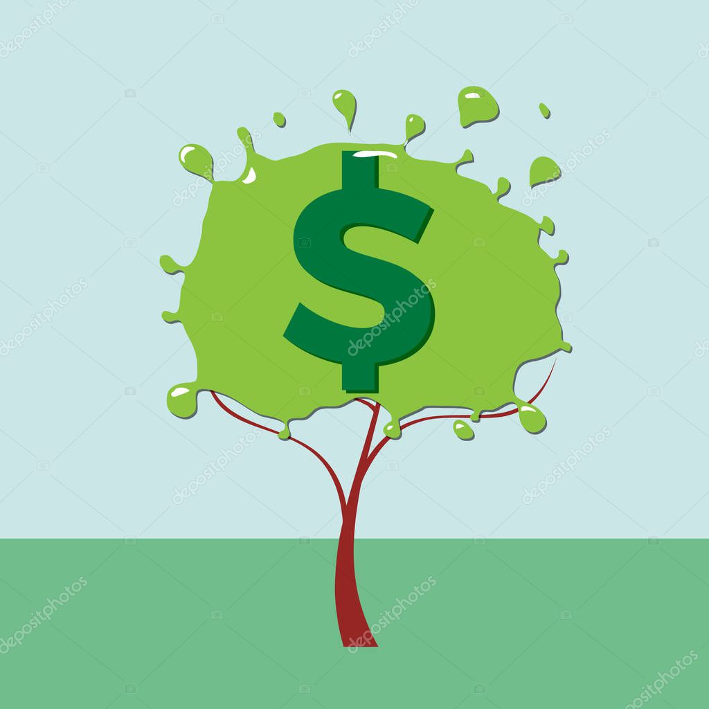 Green deal. Conceptual illustration with tree and dollar sign