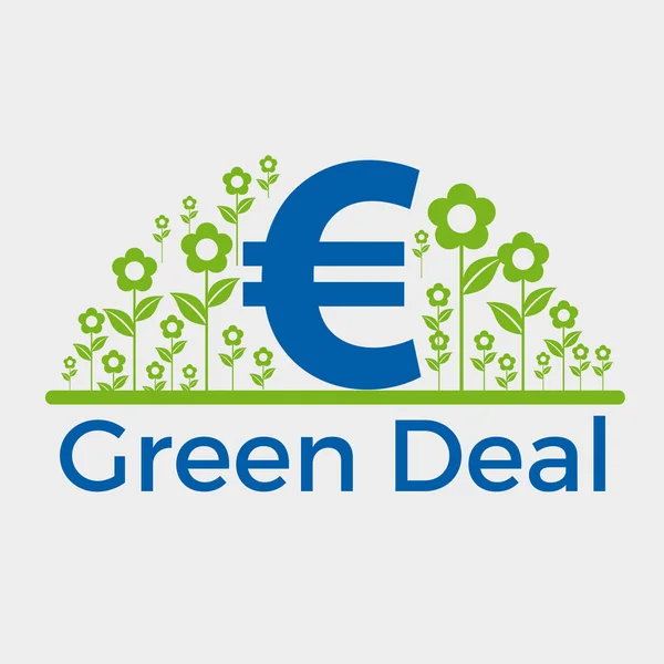 Πράσινη συμφωνία. Εννοιολογική απεικόνιση με λουλούδια και το σύμβολο του ευρώ — Διανυσματικό Αρχείο