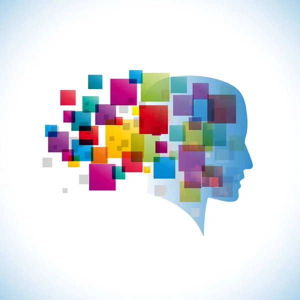 Διάνυσμα λογότυπο καινοτόμου γενιάς, κεφάλι και pixel. Ψηφιακοί άνθρωποι — Διανυσματικό Αρχείο