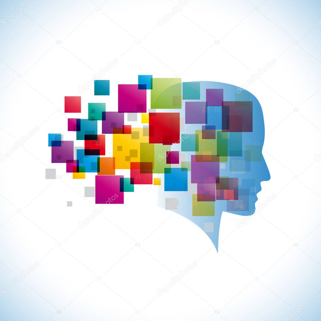 Vector logo innovative generation, head and pixel. Digital people