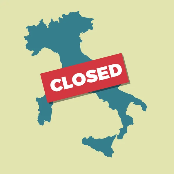 コロナウイルスの流行によるイタリアの孤立 イタリアの地図上で閉じ言葉でプラーク ベクターイラスト — ストックベクタ