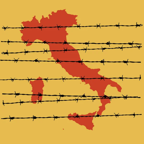 Isolatie Van Italië Als Gevolg Van Coronavirusepidemie Prikkeldraad Kaart Van — Stockvector