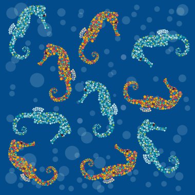 Deniz atı ile mavi arka planda vektör yaz ve deniz