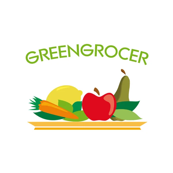 Vector Abstracto Logo Greengrocer Manzana Pera Zanahoria Limón — Archivo Imágenes Vectoriales