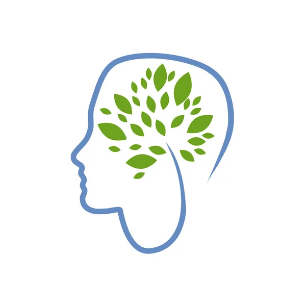 Manusia Kepala Pohon Dengan Daun Lingkungan Ramah Logo Vektor - Stok Vektor