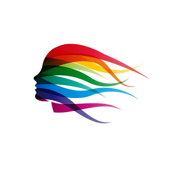 Rüzgarda Dalgalanan Saçları Olan Taşıyıcı Logo Kızı Gökkuşağı Renginde Soyut — Stok Vektör