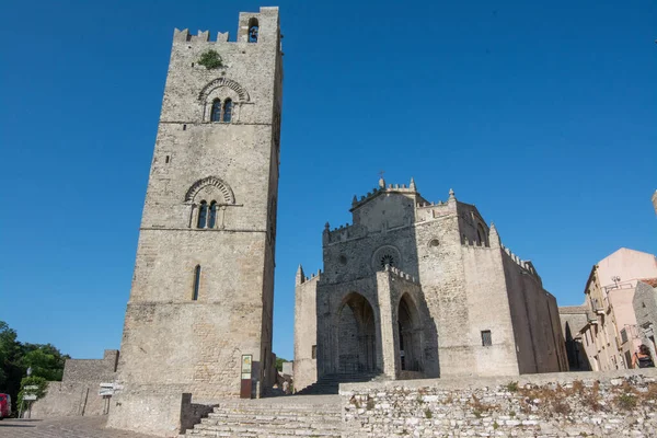 Erice Sicilia Italia Vista Exterior Catedral Erice Campanario Lugar Principal — Foto de Stock