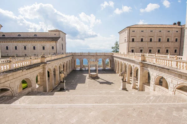 Klasztor Balkon Opactwa Montecassino Włochy Odbudowa Wojnie Światowej — Zdjęcie stockowe