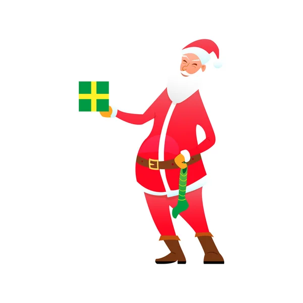 Santa z candy box i skarpety prezent — Wektor stockowy