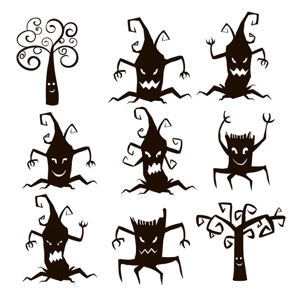 Set di silhouette alberi e ceppi icone — Vettoriale Stock