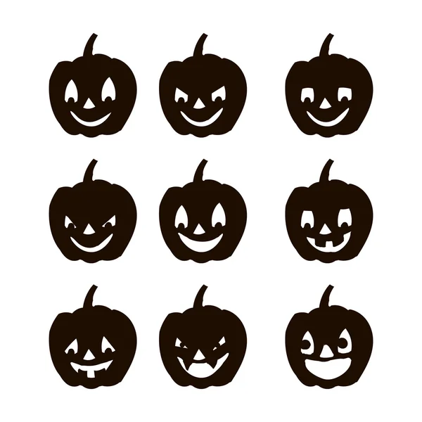 Set citrouilles silhouette icônes du jour Halloween — Image vectorielle