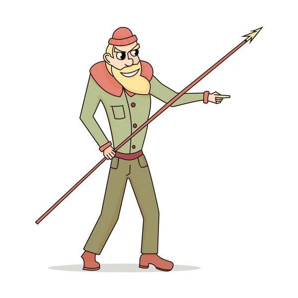 Niedlich und lustig Fischer oder Jäger mit einem Speer im Stil Cartoon — Stockvektor