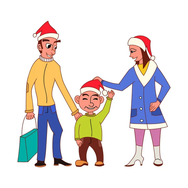 Mutlu aile Noel Noel Baba ile birlikte alışverişe çıkmayı