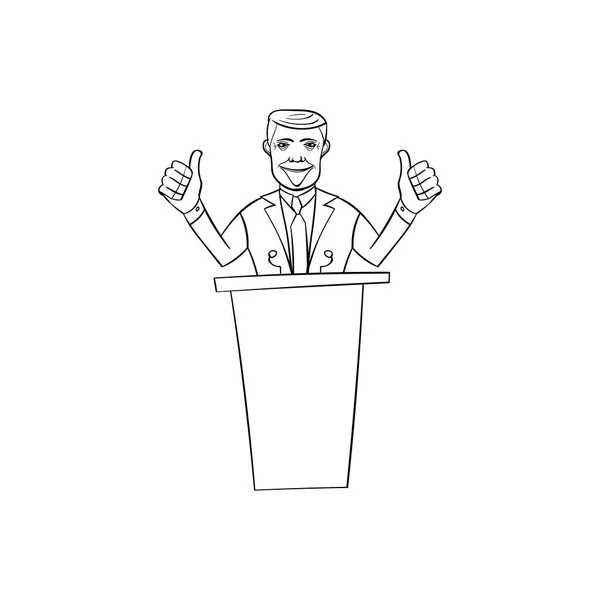 Americký kongresman muž ve stylu kreslených stojící za stupni vítězů — Stock fotografie