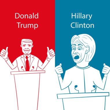 Amerikan Kongre üyesi erkek ve bir kadın tarzında bir karikatür ayakta podyum arkasında