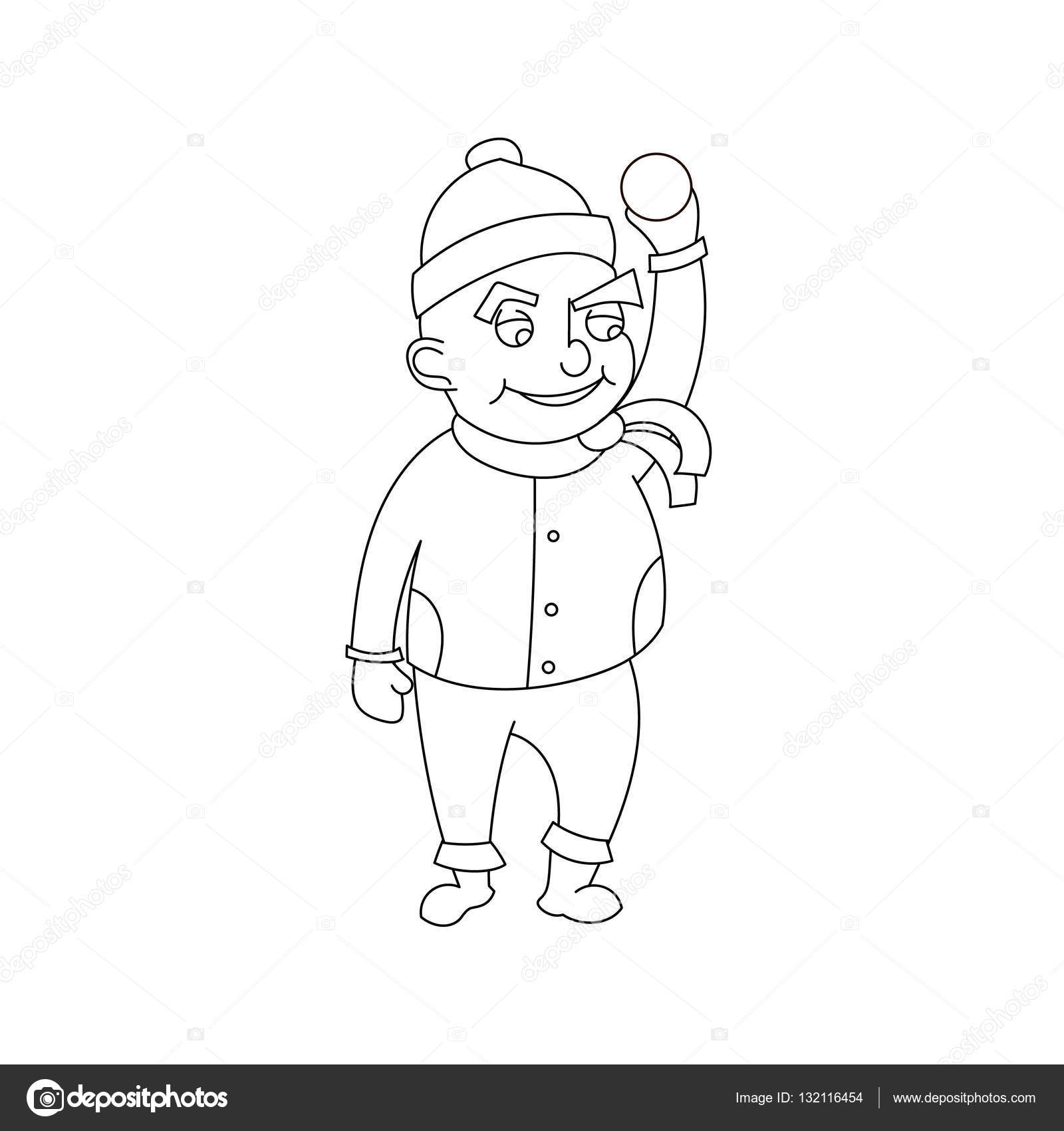 priorit  bassa bianca disegni da colorare bambino in rosso cappello e sciarpa in vestiti caldi di inverno con neve — Vettoriali di GennadiiKorchuganov