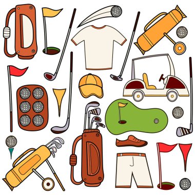 Karikatür tarzı golf renk Icons set.