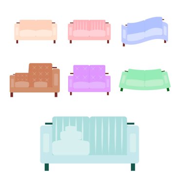 Düz ve karikatür tarzı kanepe Icon set