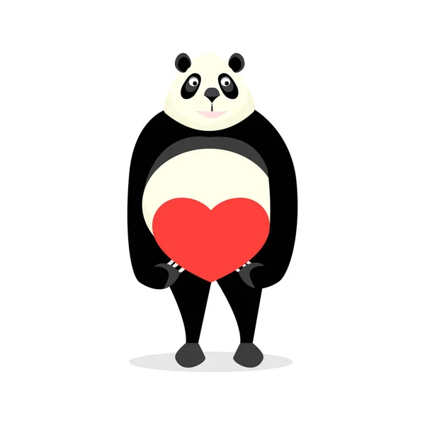 Söta panda innehar ett hjärta — Stock vektor