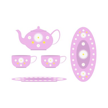 Çay seti çiçeklerle süslenmiş