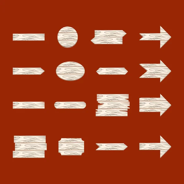 Sinal de madeira branco e conjunto de ícone de seta —  Vetores de Stock