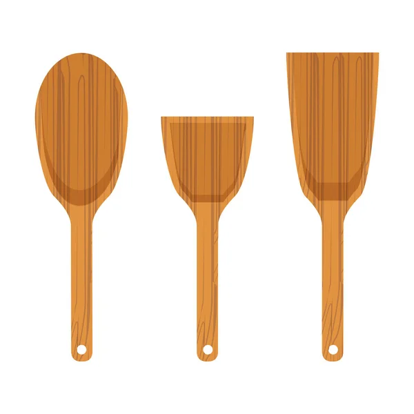 Conjunto de ícone de espátula de cozinha de madeira — Vetor de Stock