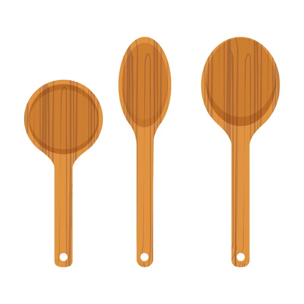 Set of wooden kitchen spoon icon — Stock Vector