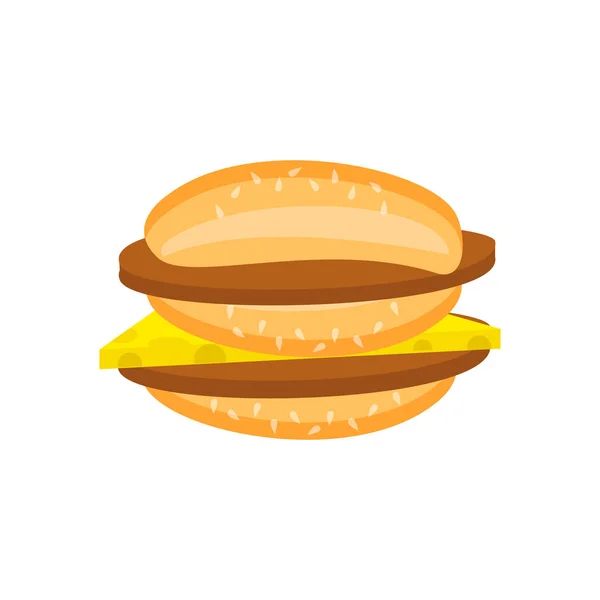 Cheeseburger duplo plano com costeleta e queijo e ícone de gergelim —  Vetores de Stock