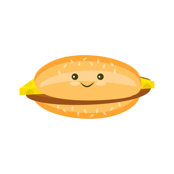 Hamburguesa plana con queso y chuleta e icono de sésamo — Vector de stock