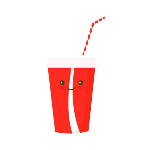 Papper kopp ikonen. Papper röd koppar med sugrör för läsk eller kall dryck. — Stock vektor
