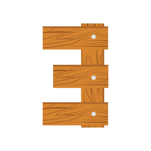 Número tres hecho de tablas de madera — Vector de stock