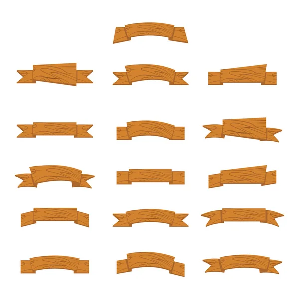 Banners y cintas de madera de dibujos animados — Vector de stock