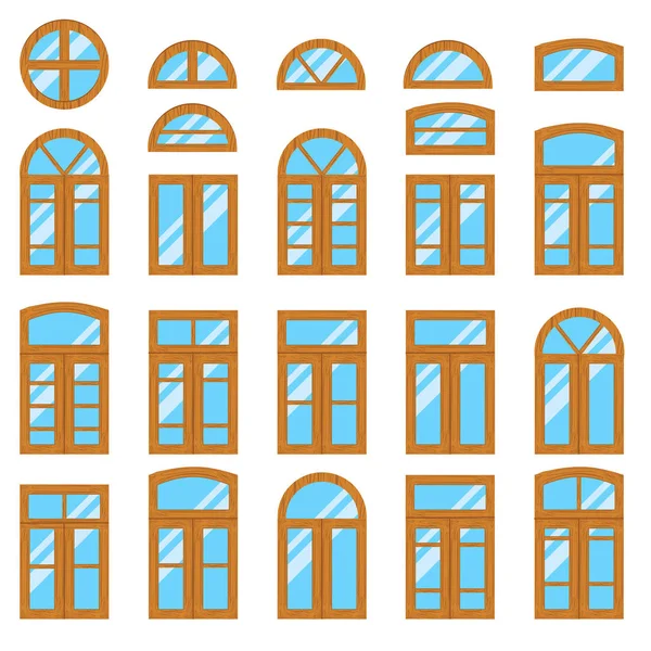 Ensemble de cadres de fenêtres vintage en bois ou en bois vue  . — Image vectorielle