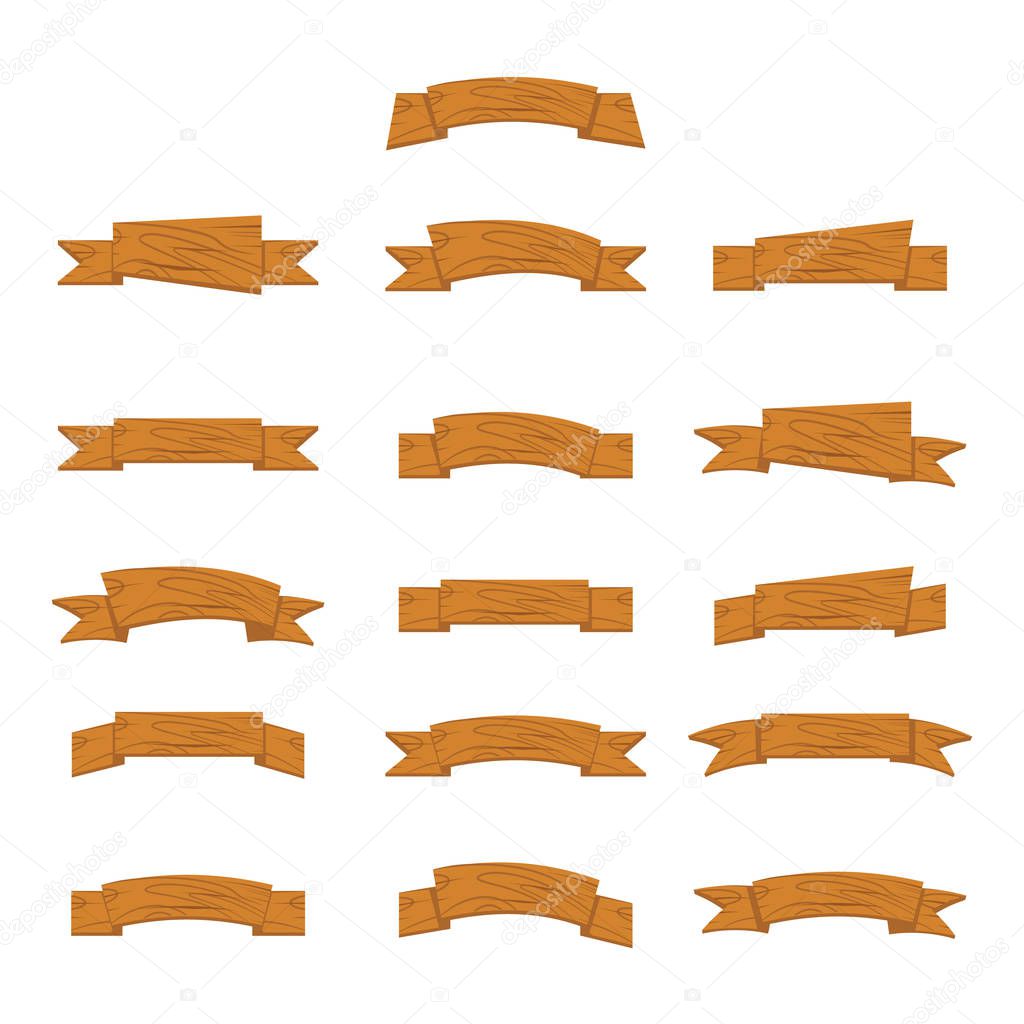 Cartoon Wood Banners And Ribbons